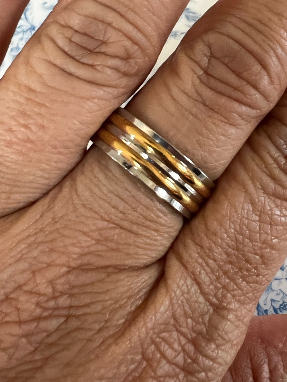Mens Ring Size 10 Two Tone Silver Gold Groove Band Ring #1008